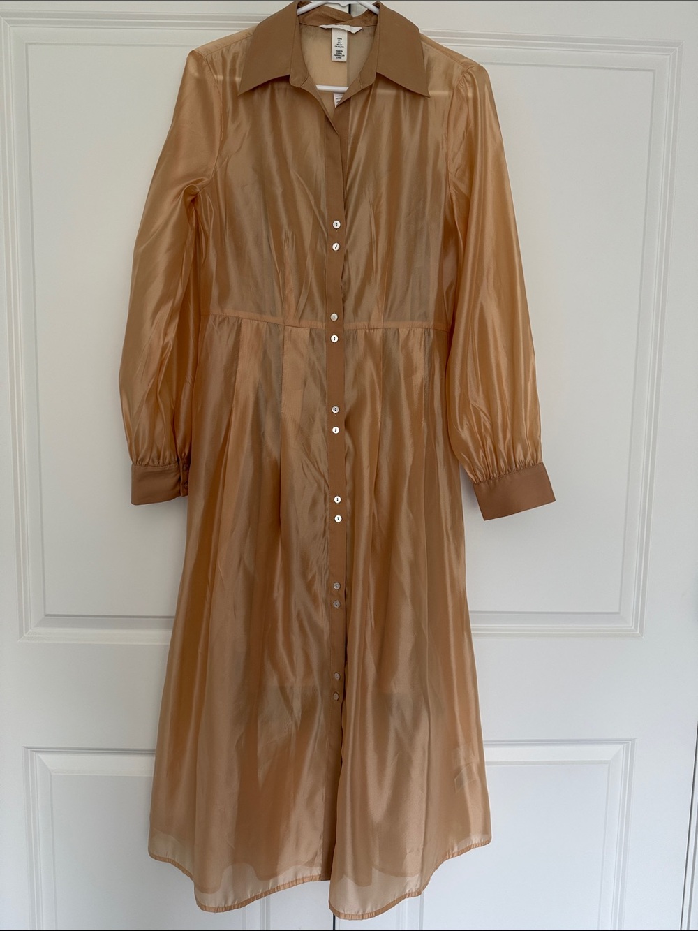 NWT H&M Sheer Caramel Button-Front Shirt Dress